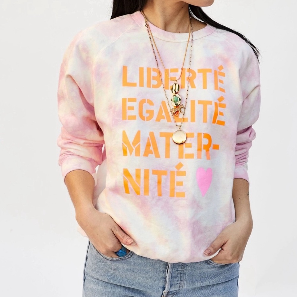 Clare V x EMC White Tie Dye Sweatshirt XS Liberty Equality Maternity